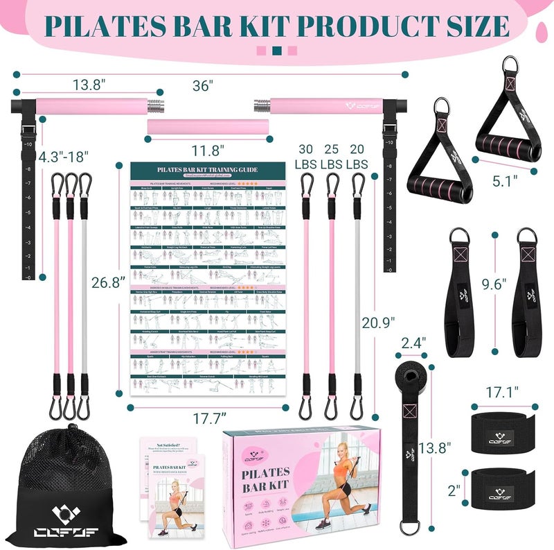 COFOF Pilates Bar Kit with Resistance Bands, Multifunctional Yoga Pilates Bar with Heavy-Duty Metal Adjustment Buckle, Portable Home Gym Pilates Resistance Bar Kit for Women Full Body Workouts - Image 5